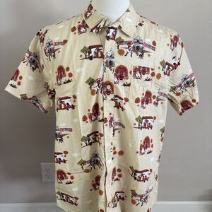 Disney Pixar Coco Short Sleeve Button Up Cabana Beach Tan Shirt Men’s Size XL